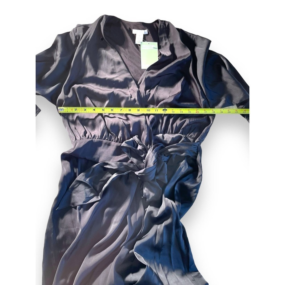 NWT H&M Satin Maxi Wrap Front Long Sleeve Oversize Relax Dress Women's Black S - Picture 10 of 12